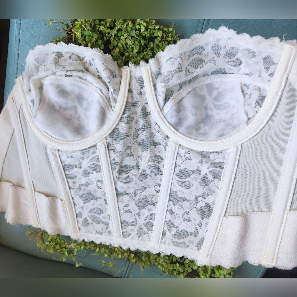 Vtg SUBTRACT Strapless Push Up Boned Low Back White Lace Corset Bustier 34B EUVC - Picture 13 of 16